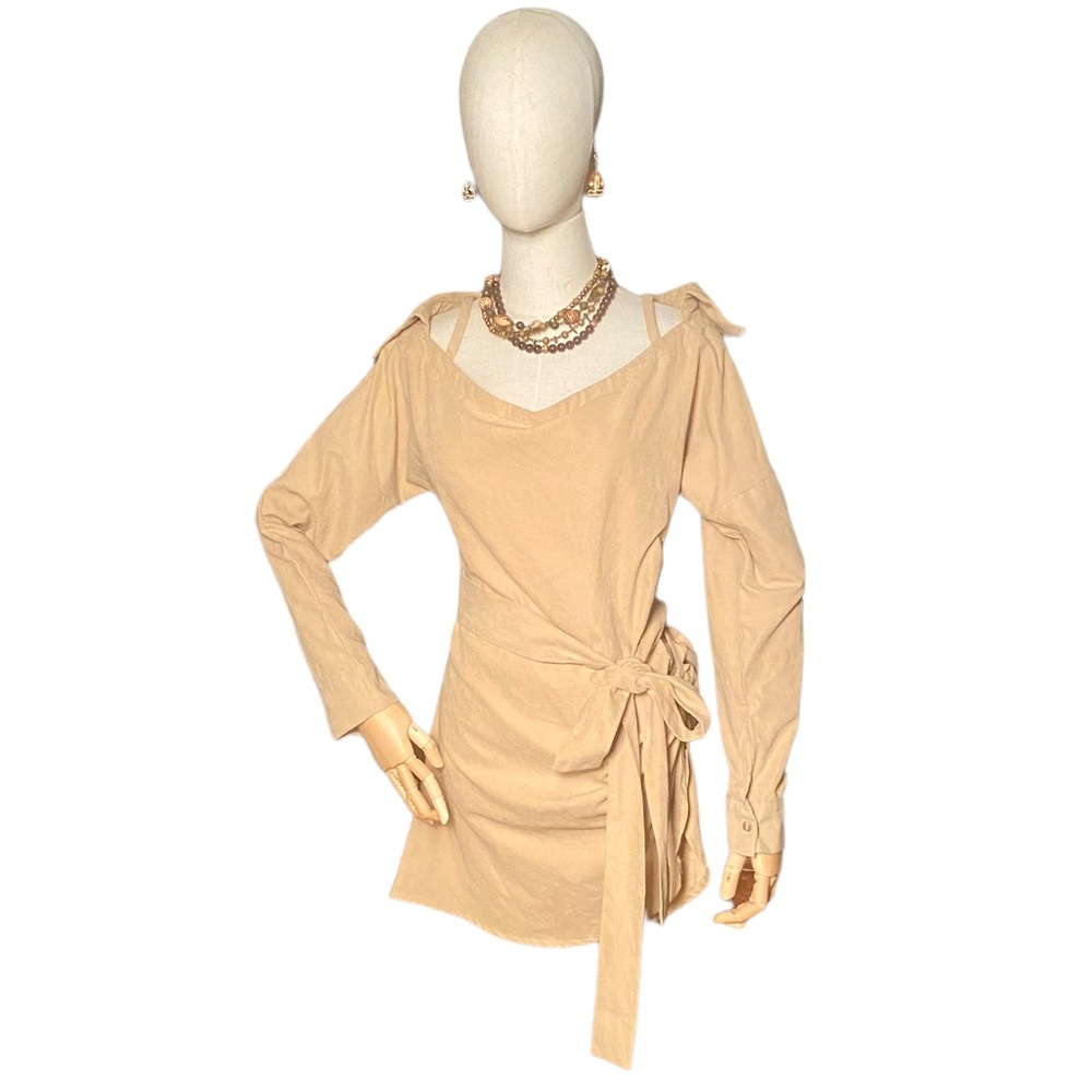 Stylish long sleeve faux tan/nude suede tunic/dress